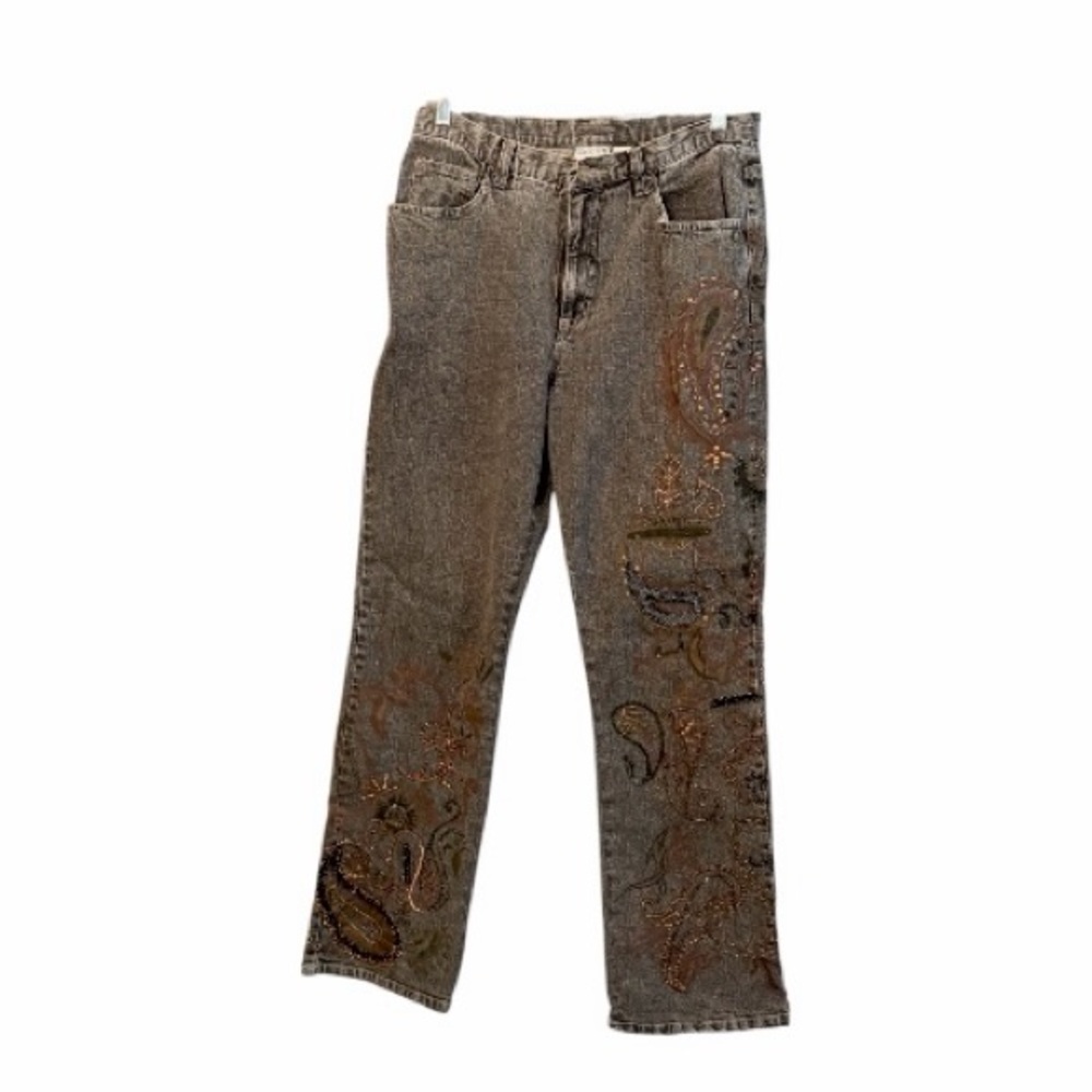 Chico's Vintage Embroidered Boot Cut Jeans - Black with Brown Accents
